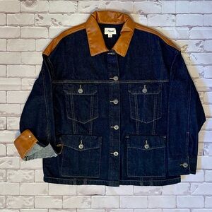 Kuwalla Denim Jacket -Dark Wash with Brown  Trim